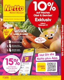 Netto Marken-Discount Prospekt für Velbert mit 2 Seiten Netto Marken-Discount Prospekt für Velbert: "10% auf frisches Obst & Gemüse", 2 Seiten, 18.08.2025 - 23.08.2025