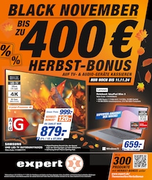 expert Prospekt: "BLACK NOVEMBER - BIS ZU 400€ HERBST-BONUS AUF TV & AUDIO-GERÄTE", 12 Seiten, 06.11.2024 - 11.11.2024