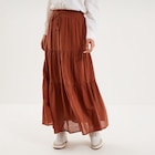 Jupe longue fluide évasée coton camel femme à La Halle dans Viverols