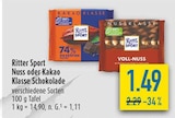 Nuss oder Kakao Klasse Schokolade im diska Prospekt Nuss oder Kakao Klasse Schokolade von Ritter Sport im aktuellen diska Prospekt für 1,49 €