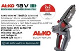 AKKU-MINI-KETTENSÄGE CSM 1815 im Angebot bei PROFI Wesch in Eisenach AKKU-MINI-KETTENSÄGE CSM 1815 Angebote von AL-KO bei PROFI Wesch Eisenach für 87,99 €