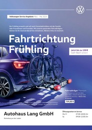 Volkswagen Prospekt "Fahrtrichtung Frühling" für Obersüßbach, 1 Seite, 01.03.2023 - 31.05.2023 Volkswagen Prospekt "Fahrtrichtung Frühling" für Obersüßbach, 1 Seite, 01.03.2023 - 31.05.2023