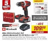 Akku-Bohrschrauber-Set „Mobile Werkstatt TE-CD 18/2 Li + 64“ im Angebot bei toom Baumarkt in Freital Akku-Bohrschrauber-Set „Mobile Werkstatt TE-CD 18/2 Li + 64“ Angebote von Einhell bei toom Baumarkt Freital für 109,99 €