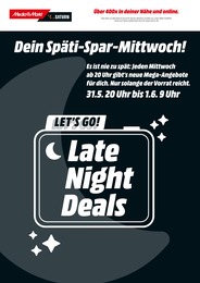MediaMarkt Saturn Prospekt für Bad Berleburg mit 1 Seite MediaMarkt Saturn Prospekt für Bad Berleburg: Dein Späti-Spar-Mittwoch, 1 Seite, 31.05.2023 - 01.06.2023