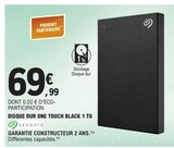 Disque dur One Touch Black 1 To - SEAGATE en promo chez E.Leclerc Montpellier à 69,99 €