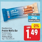 Protein Waffle Bar von MaxiNutrition für 1,09 € bei EDEKA im Angebot Protein Waffle Bar von MaxiNutrition im aktuellen EDEKA Prospekt