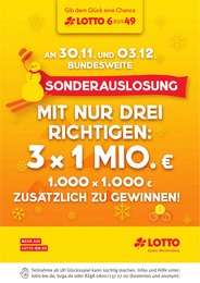 Lotto Baden-Württemberg Prospekt "Sonderauslosung" für Weingarten, 1 Seite, 28.11.2022 - 03.12.2022 Lotto Baden-Württemberg Prospekt "Sonderauslosung" für Weingarten, 1 Seite, 28.11.2022 - 03.12.2022