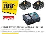 Pack 2 Batteries 5 Ah BL1850B X1 DC18RC - MAKITA - Tout Faire à Mâcon Pack 2 Batteries 5 Ah BL1850B X1 DC18RC - MAKITA en promo chez Tout Faire Mâcon à 199,00 €