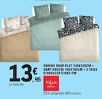 Promo Parure Drap Plat 240x300cm + Drap Housse 140x190cm + 2 Taies d'Oreiller 63x63 cm à 13,95 € dans le catalogue E.Leclerc à Chambry