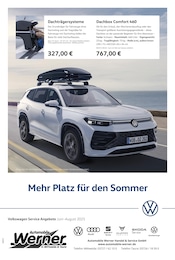 Volkswagen Prospekt "Mehr Platz für den Sommer", 1 Seite, 01.06.2025 - 01.06.2025 Aktueller Volkswagen Prospekt, "Mehr Platz für den Sommer", mit Angeboten der Woche, gültig von 01.06.2025 bis 01.06.2025