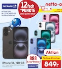 iPhone 16, 128 GB Angebote von Apple bei Netto Marken-Discount Celle für 849,00 €