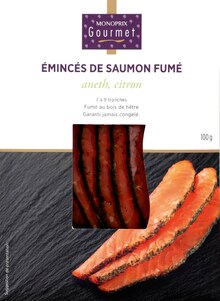 Émincés de saumon fumé aneth citron - Monoprix à Le Havre Émincés de saumon fumé aneth citron en promo chez Monoprix Le Havre à 5,29 €
