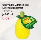 Citrovin Bio Zitronen oder Limettenkonzentrat Angebote bei GLOBUS Ludwigshafen für 0,69 €