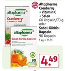 Cranberry + Vitamin C + Selen oder Sabal-Kürbis-Kapseln Angebote von Altapharma bei Rossmann Löhne für 4,49 €