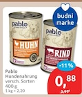 Hundenahrung von Pablo für 0,88 € bei budni im Angebot Hundenahrung von Pablo im aktuellen budni Prospekt
