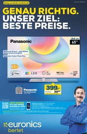 Fernseher im EURONICS Prospekt in Wiehl Aktueller EURONICS Prospekt mit Fernseher, "GENAU RICHTIG. UNSER ZIEL: BESTE PREISE.", Seite 1