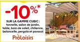 -10% SUR LA GAMME CUBIC : tonelle, salon de jardin, table, bain de soleil, chilienne, balancelle, pergola et parasol Proloisirs - Proloisirs en promo chez Castorama Saint-Étienne