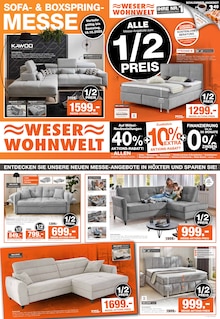 Aktueller Weser Wohnwelt Prospekt (Uslar, 2 Seiten zum blättern Weser Wohnwelt Prospekt SOFA- & BOXSPRINGMESSE mit 2 Seiten