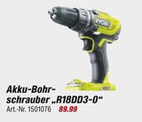Akku-Bohrschrauber R18DD3-0 im Angebot bei toom Baumarkt in Leonberg Akku-Bohrschrauber R18DD3-0 Angebote von Ryobi bei toom Baumarkt Leonberg für 89,99 €