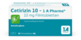 Cetirizin 10 - 1 A Pharma® 10 mg Filmtabletten Angebot in Sulz Cetirizin 10 - 1 A Pharma® 10 mg Filmtabletten im aktuellen Prospekt bei LINDA Premiumapotheke in Sulz