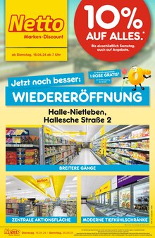 Netto Marken-Discount Prospekt "Wiedereröffnung - 10% auf alles" mit  Seiten (Halle (Saale))
