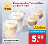 Doppelwandige Thermogläser, 2er oder 4er Set Angebote von DEKOR bei Netto Marken-Discount Pforzheim für 5,99 €