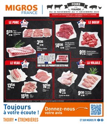 Catalogue Migros France à Ambilly, avec 4 pages Prospectus Migros France à Ambilly, "Foire à la viande", 4 pages, 30/11/2022 - 11/12/2022