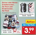 Damen oder Herren Sneakersocken, 3er Pack oder Kindersocken, 4er Pack Angebote bei Netto Marken-Discount Freiburg für 3,99 €