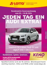 Aktueller LOTTO Bayern Tankstellen Prospekt für Kleinsendelbach: JEDEN TAG EIN AUDI EXTRA! mit 1} Seite, 03.06.2024 - 16.06.2024