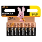 Lot de 16 piles Duracell +100% - DURACELL en promo chez Carrefour Boulogne-Billancourt à 11,99 €