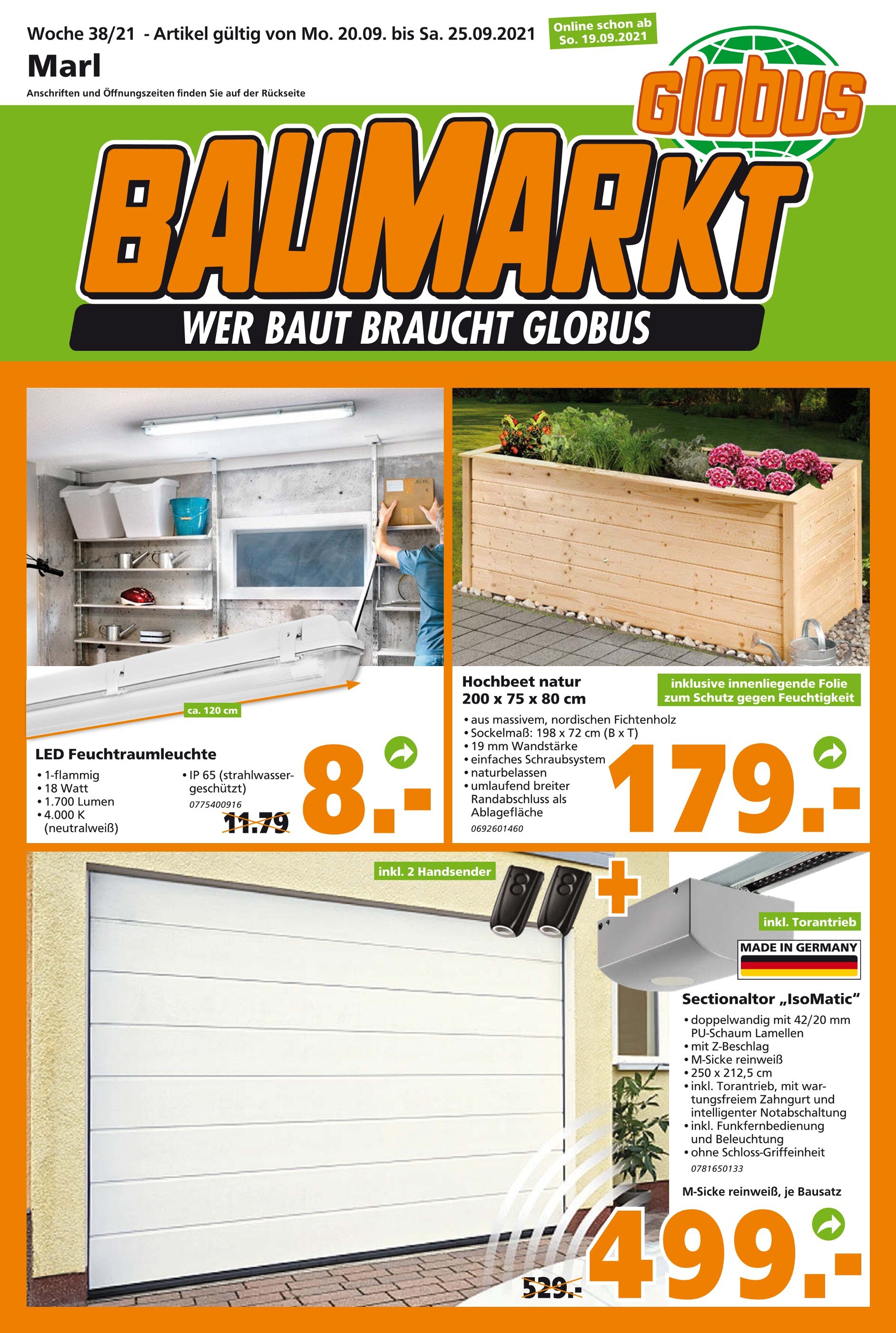 Globus-Baumarkt Prospekt für Recklinghausen mit 14 Seiten Globus-Baumarkt Prospekt für Recklinghausen: "WER BAUT BRAUCHT GLOBUS", 14 Seiten, 19.09.2021 - 25.09.2021