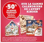 Promo -50% de remise immédiate sur le 2ème produit identique sur la gamme calendriers de l'avent kinder à  dans le catalogue U Express à Perrecy-les-Forges