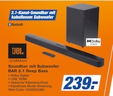 Soundbar mit Subwoofer BAR 2.1 Deep Bass im Angebot bei expert in Büren Soundbar mit Subwoofer BAR 2.1 Deep Bass Angebote von JBL bei expert Büren für 239,00 €