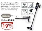 Handstaubsauger mit Kabel im Angebot bei GLOBUS in Erftstadt Handstaubsauger mit Kabel Angebote von CLEANmaxx bei GLOBUS Erftstadt für 19,99 €