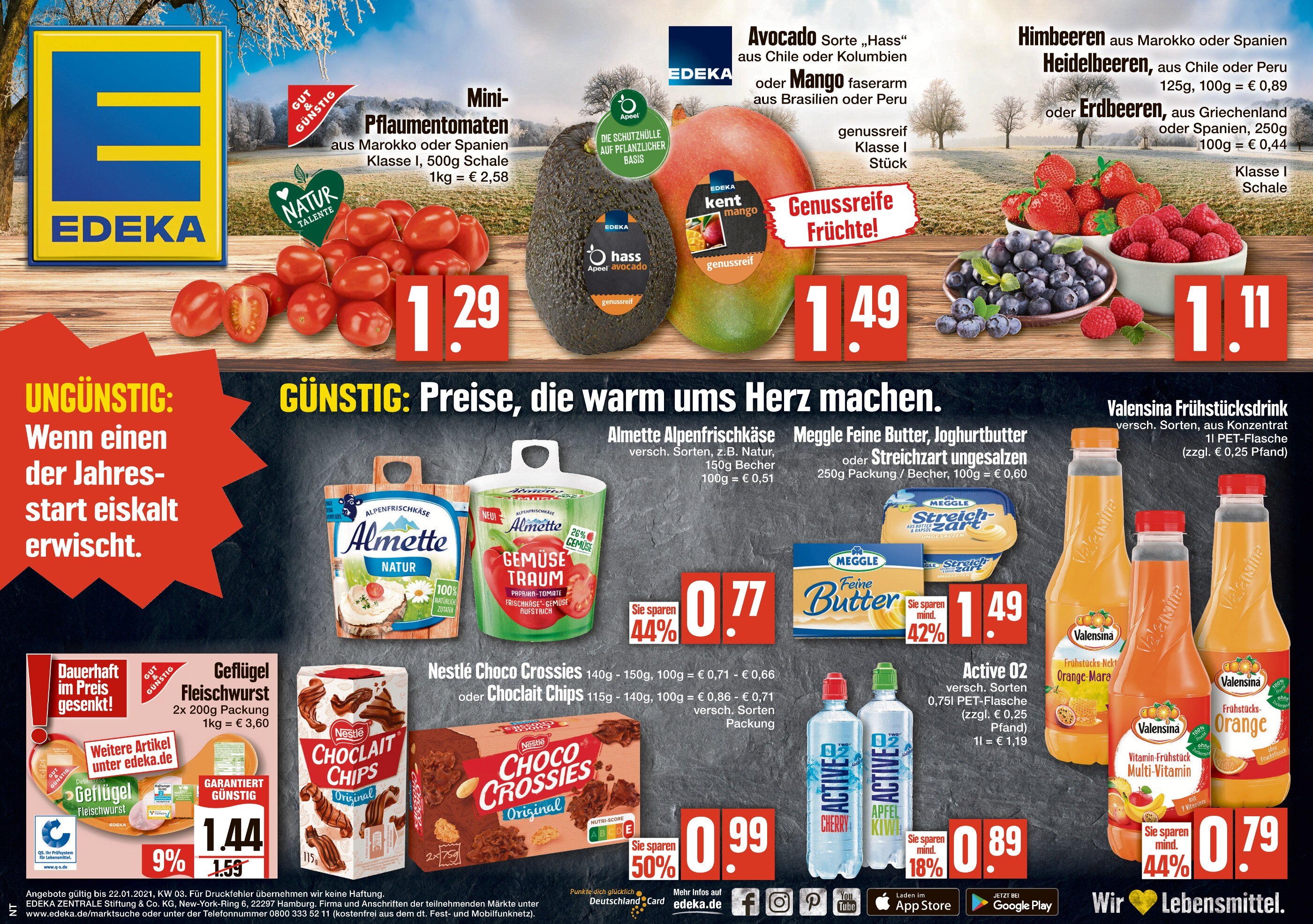 EDEKA Prospekt für Memmingen mit 1 Seite EDEKA Prospekt für Memmingen: "Top Angebote", 1 Seite, 20.01.2022 - 22.01.2022