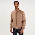 Blouson col biker en suédine zippé taupe homme dans le catalogue La Halle