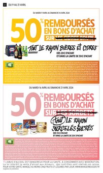 Prospectus Intermarché de la semaine "50% REMBOURSÉS EN BONS D'ACHAT SUR TOUT LE RAYON BIÈRES ET CIDRES" avec 2 pages, valide du 09/04/2024 au 21/04/2024 pour Douarnenez et alentours