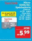 Micro-SDHC/XC-Speicherkarte "Class 10" Angebote von SanDisk bei Marktkauf Fürth für 5,99 €