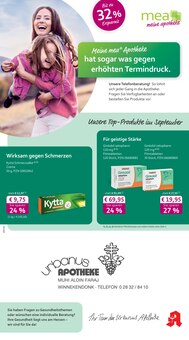 Aktueller mea - meine apotheke Prospekt (Kevelaer, 4 Seiten zum blättern mea - meine apotheke Prospekt Unsere September-Angebote mit 4 Seiten