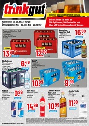 Trinkgut Prospekt für Brandfeld mit 4} Seiten Trinkgut Prospekt für Brandfeld: "Größter Getränkemarkt in Burgau", 4 Seiten, 07.07.2025 - 12.07.2025