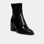 Bottines lisses talon bloc noir femme - La Halle à Tourcoing Bottines lisses talon bloc noir femme en promo chez La Halle Tourcoing à 39,99 €