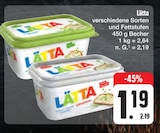 verschiedene Sorten und Fettstufen im Angebot bei E center in Suhl verschiedene Sorten und Fettstufen Angebote von Lätta bei E center Suhl für 1,19 €