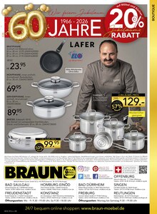 Pfanne im aktuellen BRAUN Möbel-Center Prospekt (Reutlingen) Pfanne im BRAUN Möbel-Center Prospekt "60 Jahre Braun Möbel Center" mit 8 Seiten (Reutlingen)