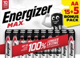 Lot de 15 piles + 5 offertes Energizer Max AA/LR6 - ENERGIZER en promo chez Carrefour Caen à 9,99 €