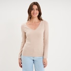T-shirt manches longues col en V coton beige femme dans le catalogue La Halle