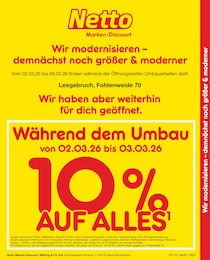 Netto Marken-Discount Prospekt "Vor dem Umbau 10% AUF ALLES" für Leegebruch, 2 Seiten, 02.03.2026 - 03.03.2026