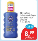 Sun Schutz & Pflege Spray LSF50+ Angebote von Nivea bei budni Buxtehude für 8,99 €