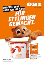 OBI Prospekt für Pfinztal mit 12 Seiten OBI Prospekt für Pfinztal: "FÜR ETTLINGEN GEMACHT.", 12 Seiten, 09.07.2026 - 25.07.2026