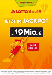 Westlotto Prospekt für Remscheid mit 1 Seite Westlotto Prospekt für Remscheid: "Jetzt im Jackpot rd. 19 Mio. €", 1 Seite, 24.11.2022 - 26.11.2022