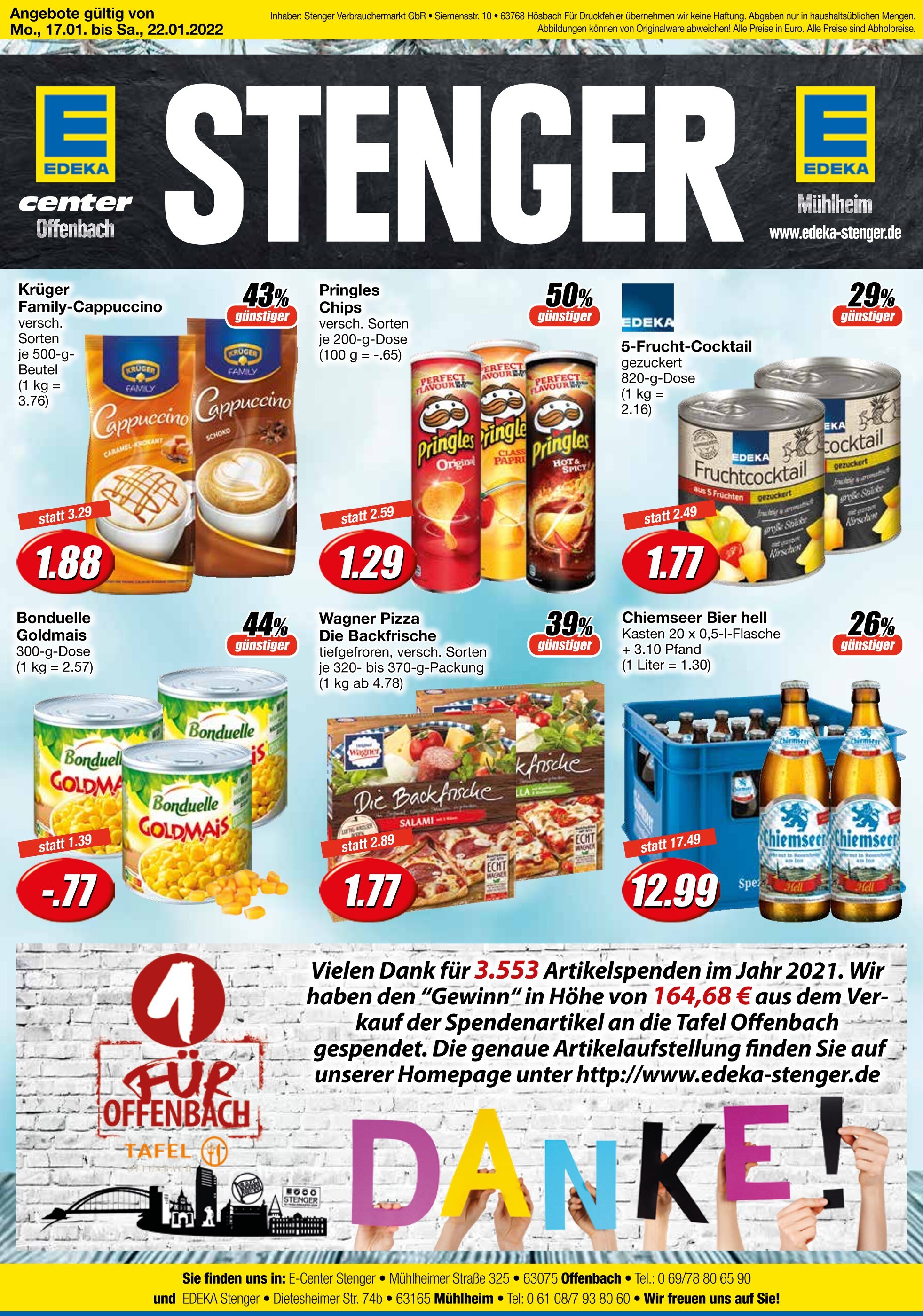 Edeka Stenger Prospekt für Frankfurt mit 1 Seite Edeka Stenger Prospekt für Frankfurt: "So muss einkaufen sein!", 1 Seite, 17.01.2022 - 22.01.2022